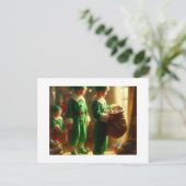 Carte Postale Elfes avec cadeaux, (Debout devant)
