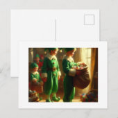 Carte Postale Elfes avec cadeaux, (Devant / Derrière)