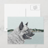 Carte Postale Elkhound norvégien à la peinture de village - Chie (Devant / Derrière)