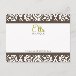 Carte Postale Ella #1 Brown Damask Chic Bow Card