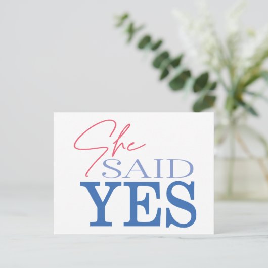 Carte Postale Elle A Dit Oui Mariage Engagé Moderne Enregistrer  (Debout devant)