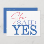 Carte Postale Elle a dit oui Moderne Mariage Épargne la Date (Devant / Derrière)