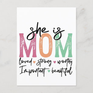 Carte Postale Elle est Maman : Aimée, Forte, Digne, Importante, 