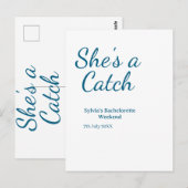 Carte Postale Elle est un nom de weekend de célibataire bleu dat (Devant / Derrière)