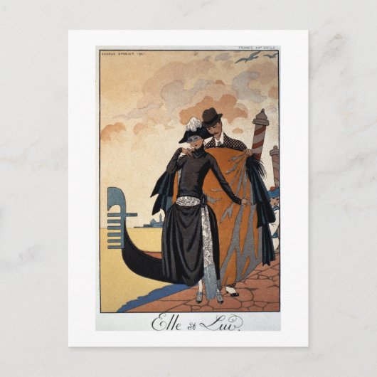 Carte Postale Elle et Lui, Illustration de mode, 1921 (pochoir p (Devant)
