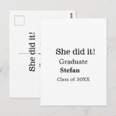 Carte Postale Elle l'a fait diplômé ajouter nom promotion de 20X (Devant / Derrière)