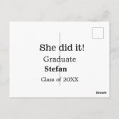 Carte Postale Elle l'a fait diplômé ajouter nom promotion de 20X (Dos)