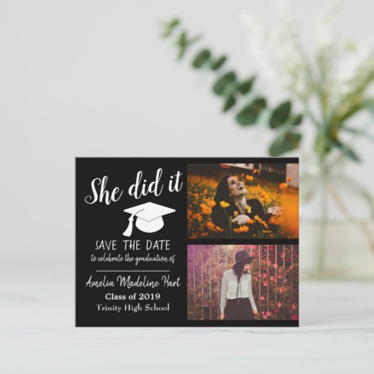 Carte Postale Elle L'A Fait | Enregistrer La Date Graduation Pho (Debout devant)