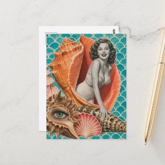Carte Postale Elle Vend les Coquillages Retro Collage