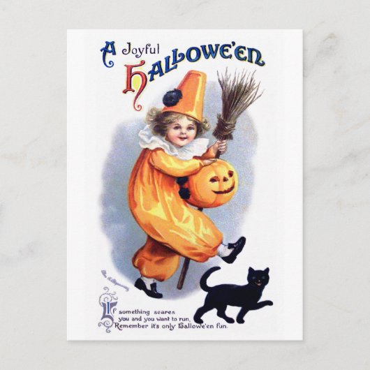 Carte Postale Ellen H. Clapsaddle : Arlequin d'Halloween avec ch (Devant)