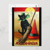 Carte Postale Ellen H. Clapsaddle : Chat noir, Broom et Casquett (Devant / Derrière)