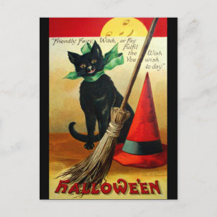 Carte Postale Ellen H. Clapsaddle : Chat noir, Broom et Casquett