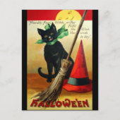 Carte Postale Ellen H. Clapsaddle : Chat noir, Broom et Casquett (Devant)