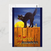 Carte Postale Ellen H. Clapsaddle : Chat noir sur une clôture (Devant / Derrière)