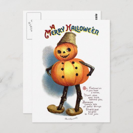 Carte Postale Ellen H. Clapsaddle : Citrouille Boy (Devant / Derrière)