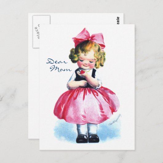 Carte Postale Ellen H. Clapsaddle : Fille au coeur (Devant / Derrière)