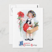 Carte Postale Ellen H. Clapsaddle : Fille avec Poinsettia (Devant / Derrière)