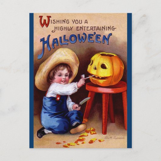 Carte Postale Ellen H. Clapsaddle : Garçon avec Jack O'Lantern (Devant)
