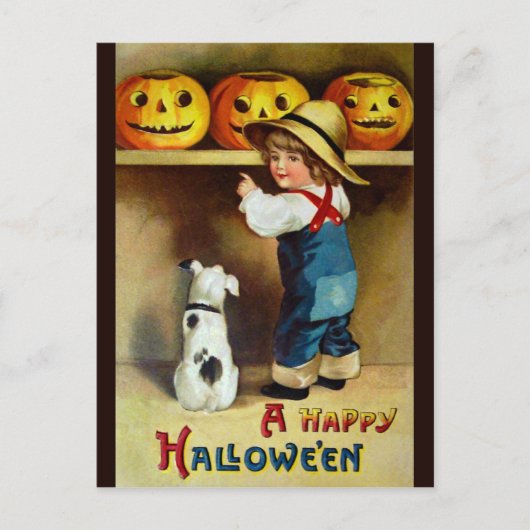 Carte Postale Ellen H. Clapsaddle : Garçon, chien et Jack O'Lant (Devant)