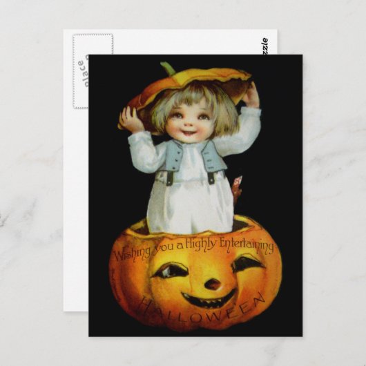 Carte Postale Ellen H. Clapsaddle : Garçon en Citrouille (Devant / Derrière)