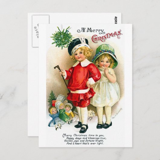 Carte Postale Ellen H. Clapsaddle : Garçon et fille avec jouets (Devant / Derrière)