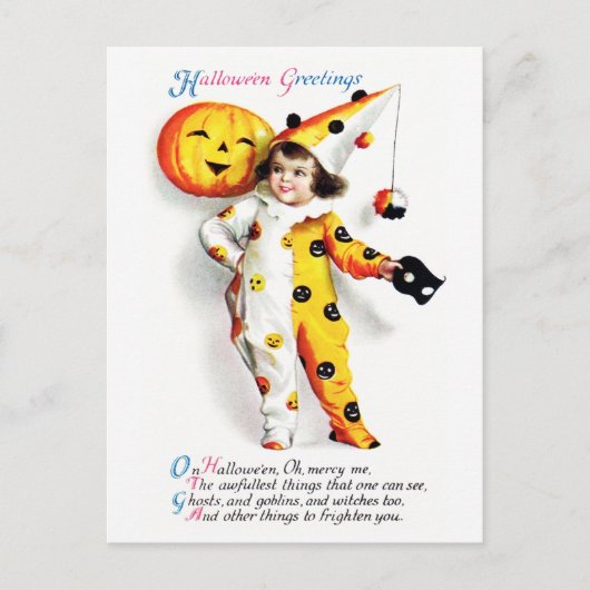 Carte Postale Ellen H. Clapsaddle : Petit Arlequin d'Halloween (Devant)