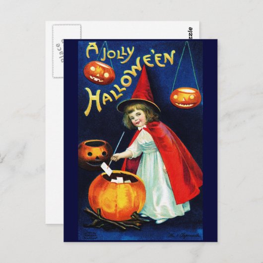 Carte Postale Ellen H. Clapsaddle : Petite sorcière (Devant / Derrière)