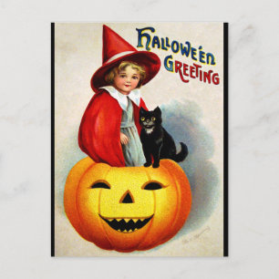 Carte Postale Ellen H. Clapsaddle : Sorcière à Jack O'Lantern