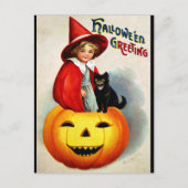 Carte Postale Ellen H. Clapsaddle : Sorcière à Jack O'Lantern (Devant)