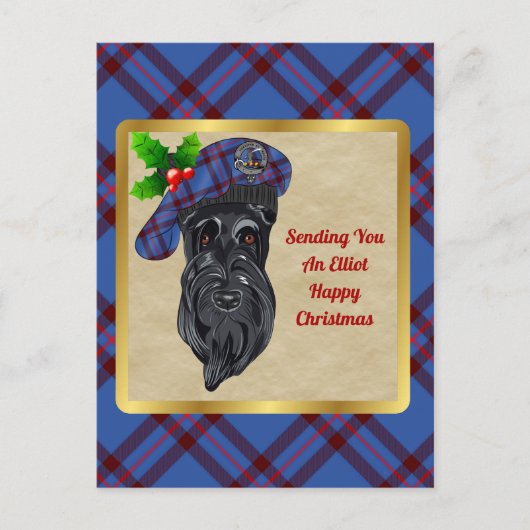 Carte postale Elliot Clan Badge & Tartan Christmas (Devant)