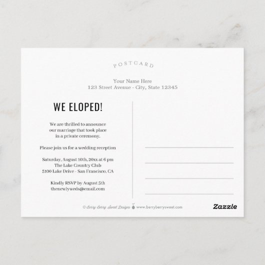 Carte Postale Elopement Mariage Darling Script (Dos)