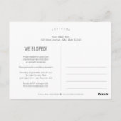 Carte Postale Elopement minimaliste moderne Mariage Faire-part (Dos)