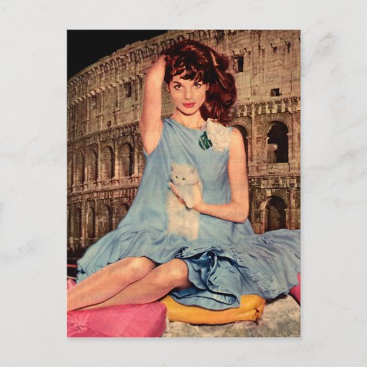 Carte Postale Elsa Martinelli et chaton blanc (Devant)