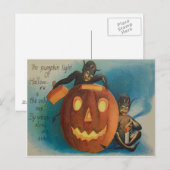 Carte Postale Elves Goblins bougie Jack O'Lantern Citrouille (Devant / Derrière)