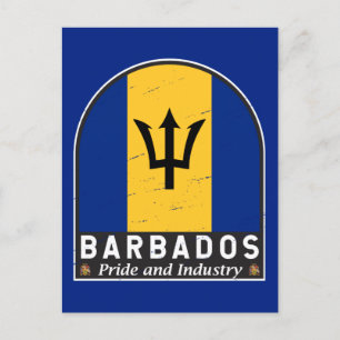 Carte Postale Emblème Drapeau de la Barbade Vintage déprimée