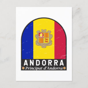 Carte Postale Emblème du drapeau d'Andorre Distressed Vintage