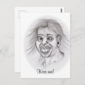 Carte Postale Embrasse-moi ! Dessin drôle noir et blanc Design (Devant / Derrière)
