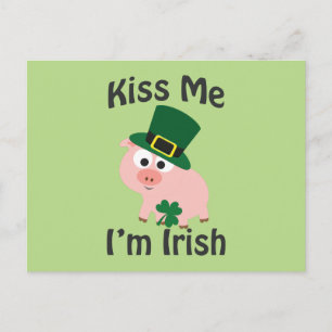 Carte Postale Embrasse-moi Je suis Irish Pig