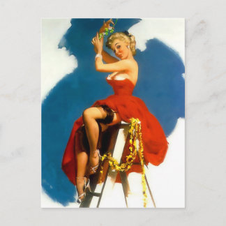 Carte Postale Embrasse-moi sous le mistletoe Pin Up Girl