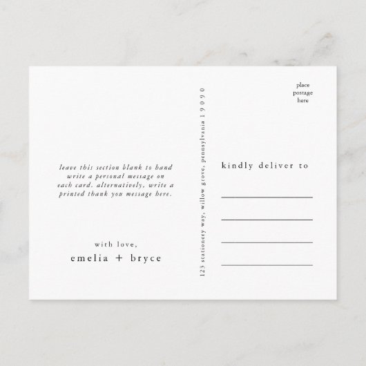 Carte Postale EMELIA Simple Moderne Boho Merci Mariage unique (Dos)