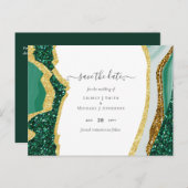 Carte Postale Emerald Gold Agate - Mariage ENREGISTRER LA DATE B (Devant / Derrière)