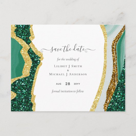 Carte Postale Emerald Gold Agate - Mariage ENREGISTRER LA DATE B (Devant)