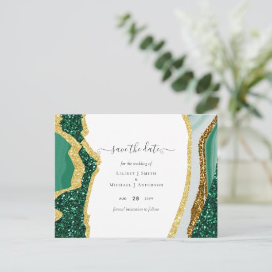 Carte Postale Emerald Gold Agate - Mariage ENREGISTRER LA DATE B (Debout devant)