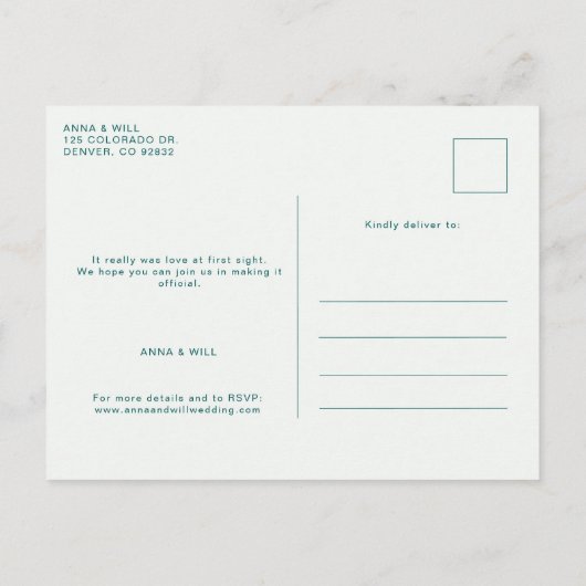 Carte Postale Emerald Gold Modern Mariage Photo Enregistrer la d (Dos)