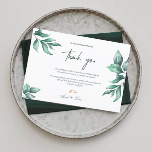 Carte Postale Emerald Green et Eucalyptus Merci Mariage