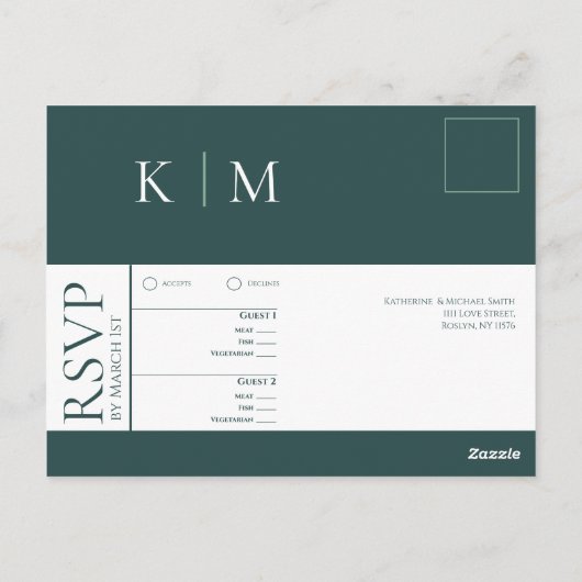 Carte Postale Emerald Green et White-RSVP-Mariage- (Dos)