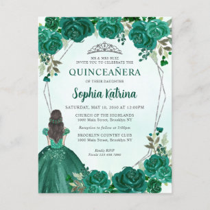 Carte Postale Emerald Green Floral Princesse Tiara Quinceañera I