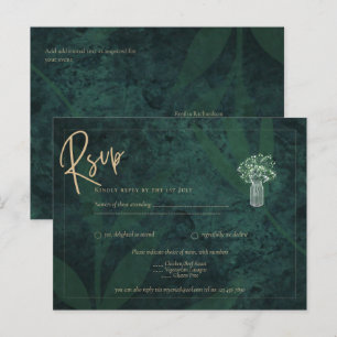 Carte Postale Emerald Green Gold Texte Gypsophila Wedding RSVP