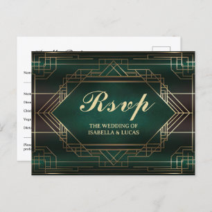 Carte Postale Emerald Green Roaring 20s Wedding RSVP