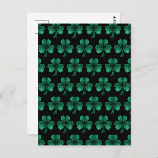 Carte Postale Emerald Green Sparkles Shamrock motif noir (Devant / Derrière)